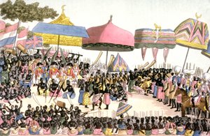 Engelsk ambassade i Elfenbenskysten, ca. 1820 (gravering) av Angelo (after) Biasioli