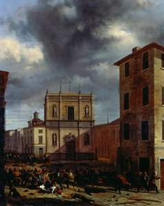 The ti days of Brescia, av Angelo Inganni (1807-1880), olje på lerret, 38x45 cm