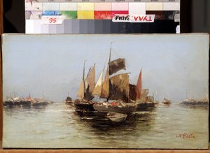 "Seilbåter" Maleri av Angelo Maria Costa (1670-1721) Statens kunstmuseum fra 1600-tallet, Tula, Russland av Angelo Maria Costa