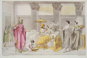 Bryllupet til Ulysses og Penelope, illustrasjon fra Le Costume Ancien ou Moderne av Jules Ferrario, gravert av A. Biasoli, Milano 1821 (fargegravering)