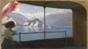 En båt på Lago Maggiore - Angelo Morbelli (1853-1919). Olje på lerret av Angelo Morbelli
