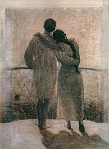 Ungt par, sentralpanel fra Dream and Reality Triptych, 1905 (blyant og kull på papir)