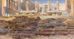 Propylaea på Akropolis, Athen (farge litho)