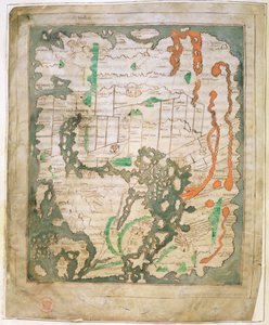 Cott Tib B V Del 1 f.56v Rektangulært kart over verden, ca. 1030 (vellum) av Anglo Saxon