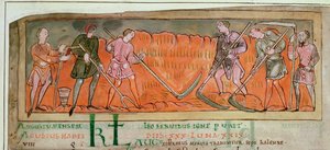 Cott Tib B V f.6v Harvesting, from a Calendar, c.1030 (vellum) (detalj av 41681) av Anglo Saxon