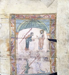 Kristus instruerte Peter i Kapernaum om hyllestpengene, ca. 1000 e.Kr av Anglo Saxon