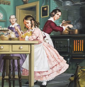 «Ta 800 egg...», fru Beeton (1835–65) som barn (gouache på papir) av Angus McBride