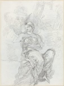 Sittende engel i et landskap [recto] av Anicet Charles Gabriel Lemonnier