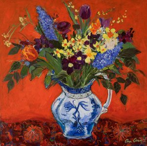 Vårblomster på rødt, 2017 (akryl)