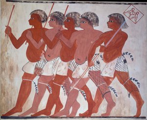 Kopi av maleri fra privat grav 74 til Thenuny, Theben I, 1, 144-146, 1900-tallet