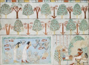 Kopi av veggmaleri fra privat grav 63 av Sebkhotpe, Theben I, 1, 125-128, 1900-tallet