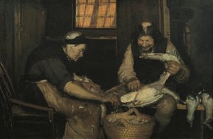 Gammelt par som plukker måker. Lars Gaihede og gamle Lene av Anna Ancher