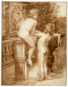 'To gutter ved en vannfontene', c1864-1930 av Anna Lea Merritt