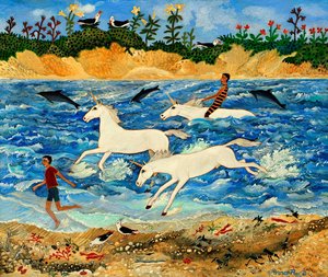Trener en enhjørning, 2012 (akryl) av Anna Pugh