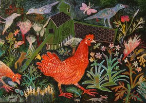 Rød høneløp, 2018 (akryl) av Anna Pugh