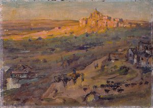 Toledo Spania, Afternoon Sun (olje på lerret montert på lagdelt bord) av Anna Richards Brewster