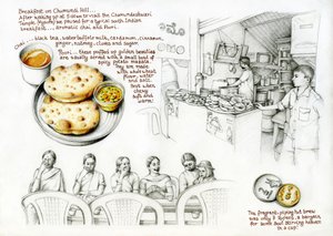 Frokost på Chumundi-høyden, 2020 (fargeblyant og blyant)