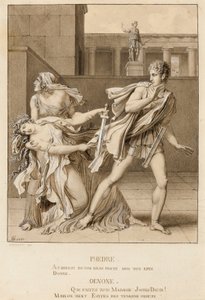 Phaedre, etter å ha erklært sin lidenskap, forsøker å drepe seg selv med Hippolytus sverd av Anne-Louis Girodet de Roucy-Trioson