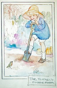 The Friendly Robbie Robin, ca. 1916 (penn og blekk med akvarell og blyant på papir) av Anne Anderson