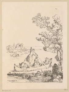 Elvelandskap med en båt rodd av en kvinne Cabinet du Roy (serietittel på objekt)