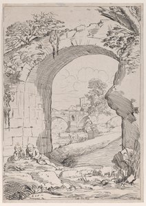 Landskap med bro, 1700-tallet. av Anne Claude Philippe de Caylus