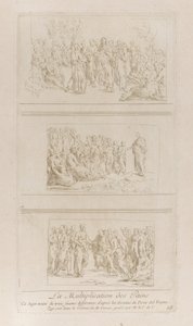 Tre separate studier for brødenes mirakler, som viser Kristus stående i d..., ca. 1729-40. av Anne Claude Philippe de Caylus