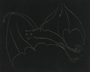 Night Series: The Bat (etsing, hvit linje på vevd papir)