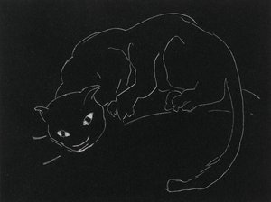 Night Series: The Cat (litho, hvit linje på vevd papir)