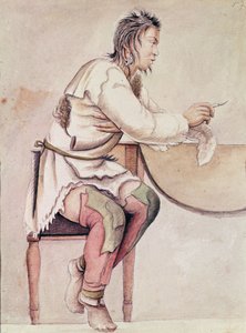 Portrett av en indianer (rød jakke) (akvarell på papir) av Anne Marguerite Hyde de Neuville