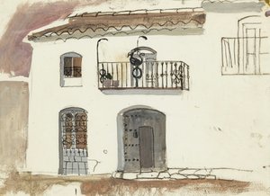 Et spansk hus (kritt og gouache) av Anne Redpath