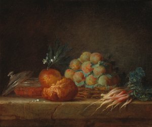 Stilleben med brioche, frukt og grønnsaker, 1775