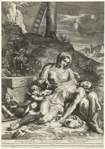 Pieta, engraved by Pieter de Bailliu av Annibale (after) Carracci