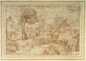 Landskap med resten på flukten fra Egypt, etter Annibale Carracci (penn og brunt blekk på papir) av Annibale (studio of) Carracci
