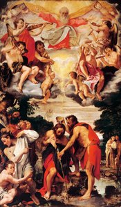 Baptism of Christ av Annibale Carracci (1560-1609), olje på lerret, kirken San Gregorio og San Siro, Bologna av Annibale Carracci