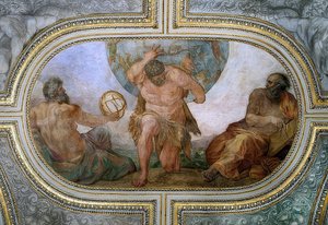 Hercules bærer himmelhvelvet for Atlas (freskomaleri i Camerino). 1596 av Annibale Carracci