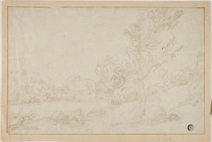 Landskap med elvebredd av Annibale Carracci