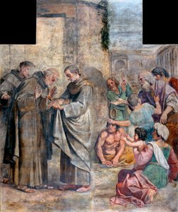 Rosenes mirakel - anklaget for tyveri av mat, den spanske fransiskanermunken Saint Diego av Alcala (1400-1463) finner ut at matvarene gjemt i hans vane å gi dem til de fattige har blitt til roser - Maleri av Annibale Carracci (An av Annibale Carracci