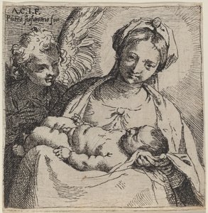 Madonna og barn med en engel av Annibale Carracci