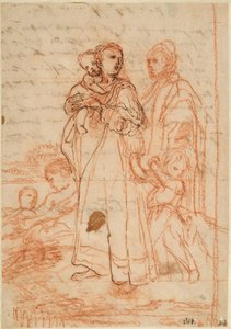 Mutter trägt ein kleines Kind auf ihrem rechten Arm und hält einen Jungen in ihrem linken Arm av Annibale Carracci
