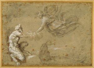 Pan som presenterer ullen til Diana (penn og brunt blekk med brun vask) av Annibale Carracci