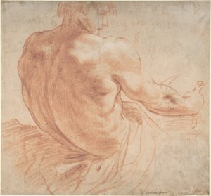 Sittende ung mann vendt mot høyre, sett bakfra av Annibale Carracci
