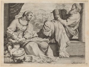 Den hellige familie med døperen Johannes av Annibale Carracci