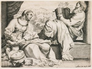 Den hellige familie med døperen Johannes av Annibale Carracci