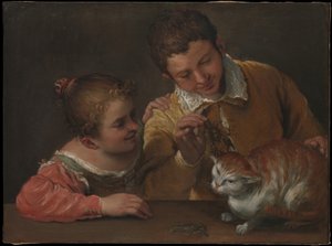 To barn som erter en katt av Annibale Carracci