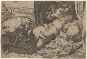 Venus og en Satyr av Annibale Carracci