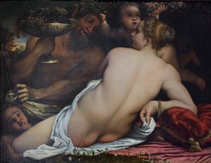 Venus, to satyrer og Amor av Annibale Carracci