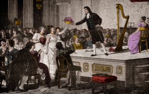 Niccolo Paganini (1792-1840) første triumfer - Tresnitt etter maleri av Annibale Gatti (1828-1909) av Annibale Gatti
