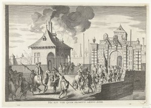 Tilgang ved de Brugse portt van Gent; intocht van Ferdinand te Gent i 1635 (nr. 4) Her er den du ofte hører lovet (tittel på objekt) Porten til Brugens hvor Ser. Kardinalen kom inn i byen av Anonymous