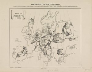 Visuell krigsscene / Kart over Europa i 1859 (tittel på objekt) av Anonymous