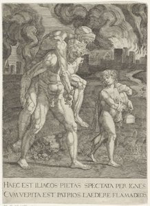 Aeneas flykter med familien fra Troja av Anonymous